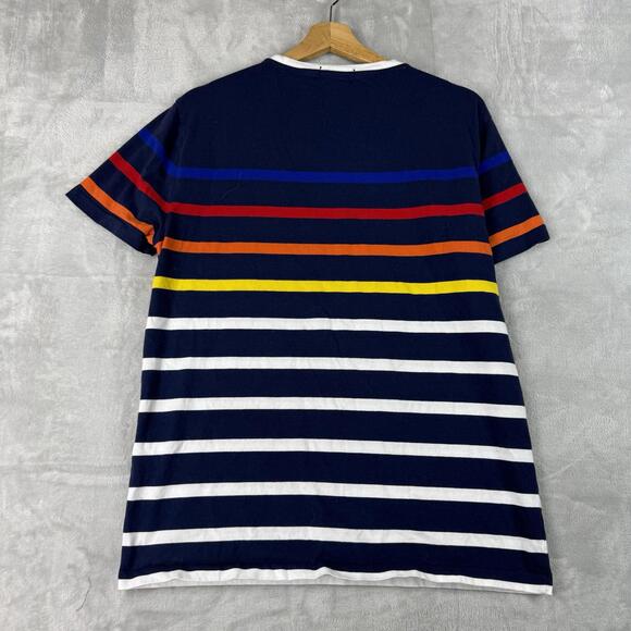 Polo Ralph Lauren Striped T Shirt Navy Multicolor Pony Logo Custom Slim Mem sz M - Picture 3 of 9